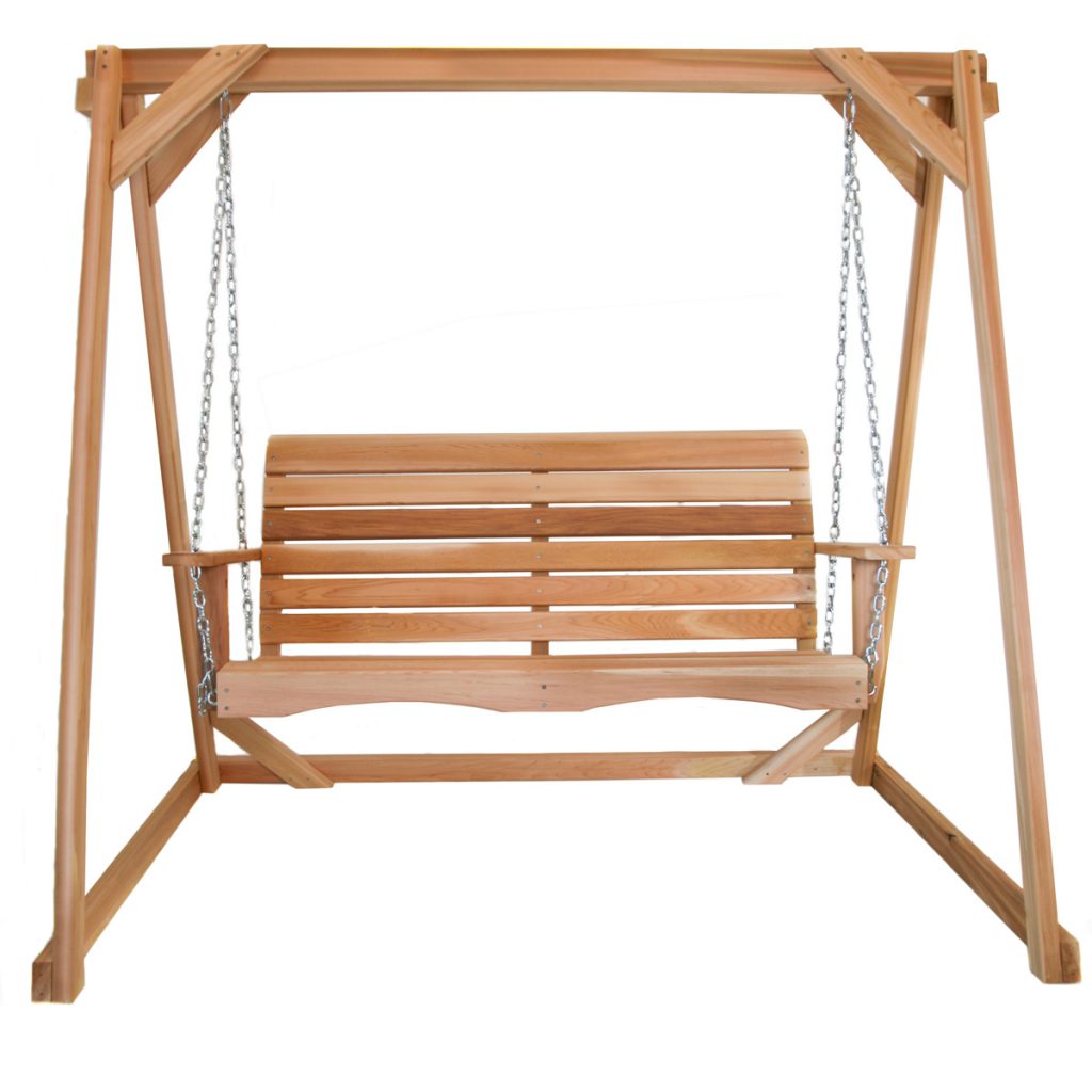 The Ultimate Western Red Cedar Adirondack Chair 9 Six-Foot Cedar Swing and A-Frame Set – handcrafted Western Red Cedar porch swing