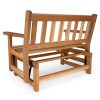 Summer Cedar Elegant cedar wooden bench with a slatted backrest and armrests, isolated on a white background. summercedar.com