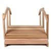 Summer Cedar Wooden bed frame with a simple, natural finish and arched headboard, isolated on a white background. Available at Summer Cedar. summercedar.com