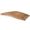 Summer Cedar Curved wooden bath mat with slatted design on a summer cedar background. summercedar.com