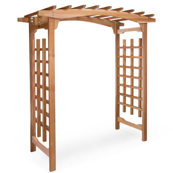 Summer Cedar A standalone Pagoda Arbor with lattice sides and a curved top, isolated on a white background, available at Summer Cedar. summercedar.com