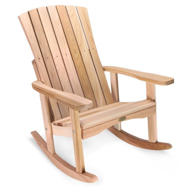 Summer Cedar A classic Adirondack rocking chair isolated on a white background, available at summercedar.com. summercedar.com