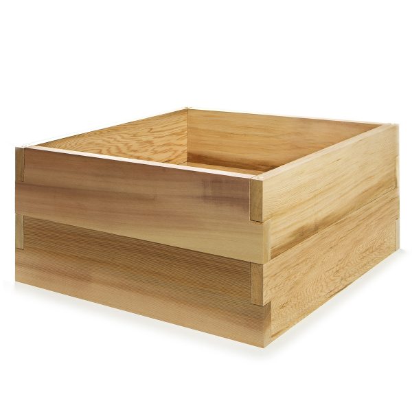 Summer Cedar A Two Foot Double Raised Garden Earth Box with a natural finish isolated on a white background, available at summercedar.com. summercedar.com