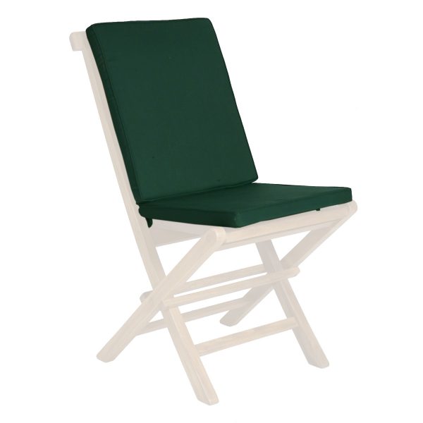 Summer Cedar White folding chair with a Folding Chair Cushion (Green), available at Summer Cedar. summercedar.com