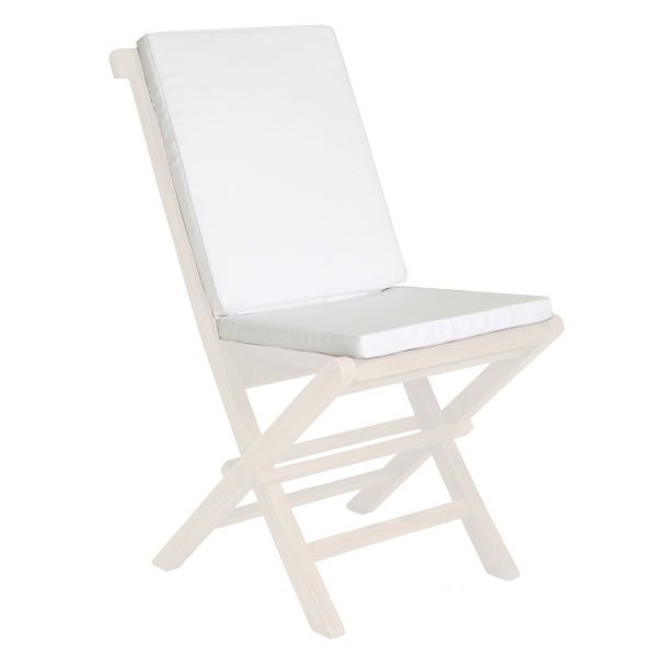 Summer Cedar White Folding Chair Cushion with padded seat and backrest, available at Summer Cedar. summercedar.com