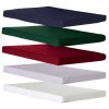 Summer Cedar Five stacked futon mattresses in different colors (from top to bottom: navy, green, red, grey, and white) floating against a white background, available at summercedar.com. summercedar.com