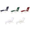 Summer Cedar A variety of adjustable sun loungers in different colors displayed on a white background, perfect for summer Cedar. summercedar.com