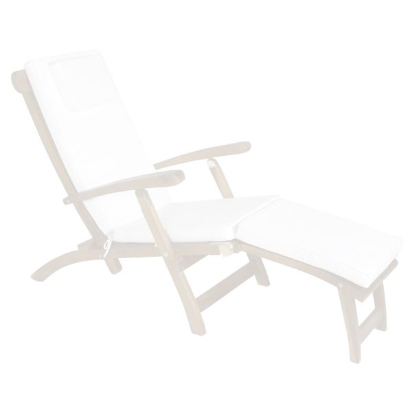 Summer Cedar White Steamer Chair Cushion with a matching footrest set against a light background, perfect for your Summer Cedar essentials. summercedar.com