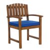 Summer Cedar Sturdy Cedar wooden chair with a bright blue cushion on a white background. summercedar.com