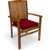 Summer Cedar A sturdy Summer Cedar chair with vertical slats backrest and a plush red cushion. summercedar.com