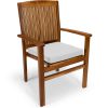 Summer Cedar Elegant wooden chair with vertical slat backrest and a comfortable white cushion on the seat, available at Summer Cedar, isolated on a white background. summercedar.com