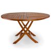 Summer Cedar Elegant round wooden table with a cross-leg design isolated on a white background, available at Summer Cedar. summercedar.com