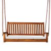 Summer Cedar Wooden porch swing with white cushions suspended by brown ropes against a white background, available at Summer Cedar. summercedar.com