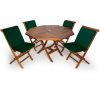 Summer Cedar A Summer Cedar patio dining set with a hexagonal table and four chairs with green cushions, isolated on a white background. summercedar.com