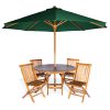 Summer Cedar Outdoor wooden patio furniture set with a green umbrella. summercedar.com