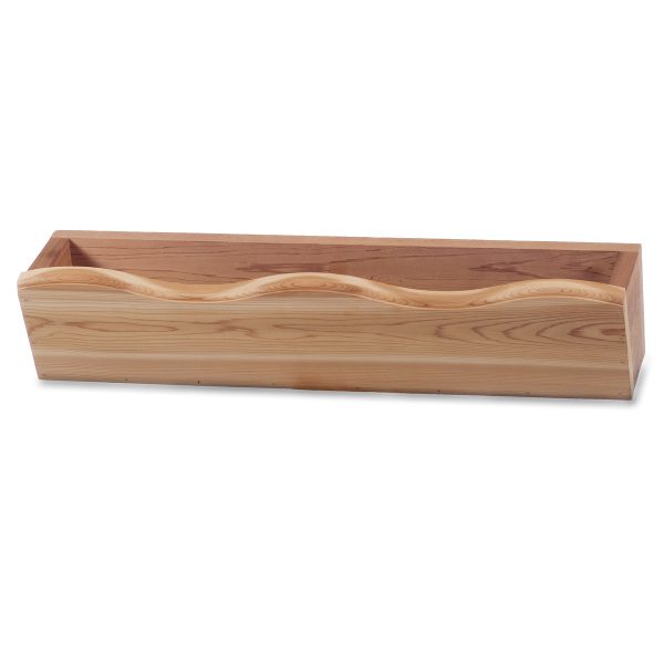 Summer Cedar A simple wooden Window Planter Box with a natural finish and graceful curves on the top edges. summercedar.com